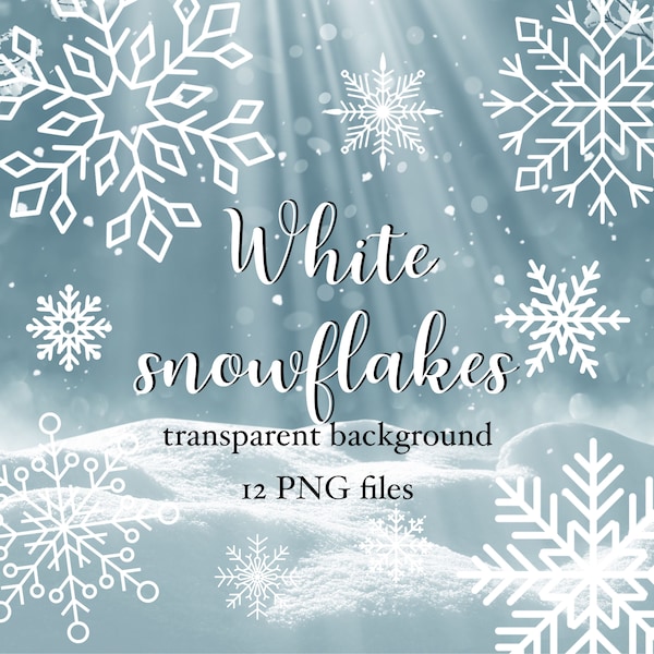 White snowflake PNG, Snowflake clipart, Snowflake photo overlay, Winter clipart, Snowflake sublimation, Digital download bundle