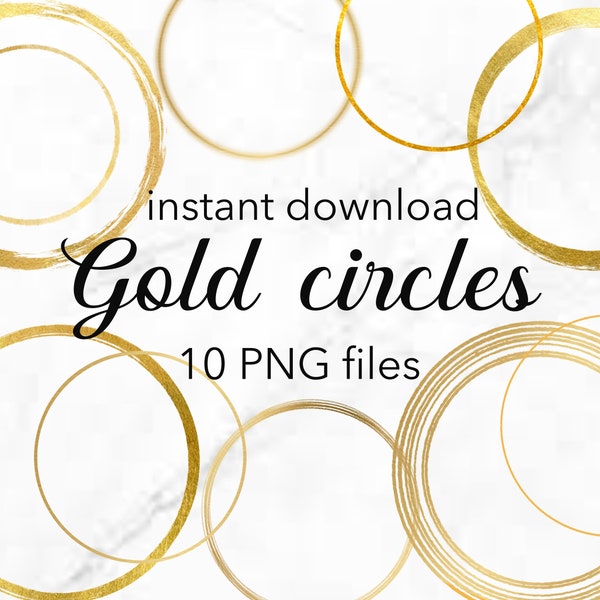 Gold circle clipart, Gold foil circle PNG, Gold frame overlay, Photoshop overlay, Instant download, Gold logo elements, Logo design template