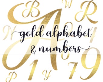 Gold alphabet PNG, gold alphabet clipart, golden letters, golden numbers, transparent background, instant download, glitter ABC