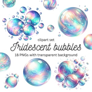 Watercolor Iridescent Bubble clipart, Holographic bubbles, Rainbow bubbles, Bubble PNG, Card making, Scrapbooking, Junk journal