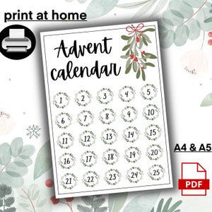 Printable Advent calendar in PDF format, Printable Countdown to Christmas, Printable Christmas planner insert in size A4 and A5