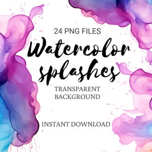 Watercolor Color Splash Clipart,  Colorful Paint Splatter PNG,  Alcohol Ink Clipart, Photo overlay, Logo background, Photo backdrop, PNG