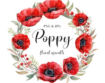 Floral frame PNG, Watercolour flowers clipart, Spring flowers circle PNG, Poppy circle frame, Botanical frame PNG, Floral wreath