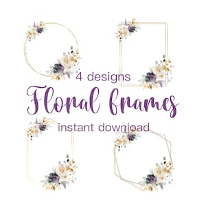 Gold frames with flowers, Gold foil circle frame, Floral frame, Watercolor flower frames, Floral border frame, Gold frame PNG, Floral wreath