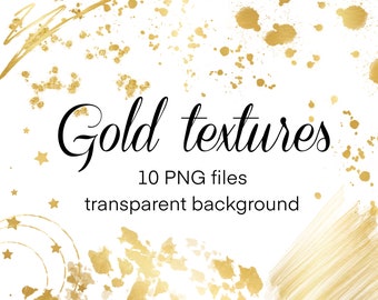 Gold textures PNG bundle | Gold splatter | Gold splashes | Gold clipart | Gold design elements | Glitter PNG | Confetti | Sparkle | Overlay