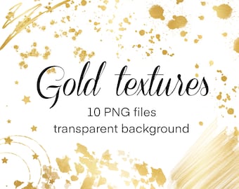 Gold textures PNG bundle | Gold splatter | Gold splashes | Gold clipart | Gold design elements | Glitter PNG | Confetti | Sparkle | Overlay