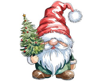 Gnomo navideño clipart, Gnomo con árbol de Navidad, Gnomo navideño sublimado, Gnomo navideño PNG, descarga instantánea
