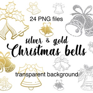 Bell PNG, Christmas bell PNG, Jingle bell, Silver and Gold Christmas clipart, Instant download