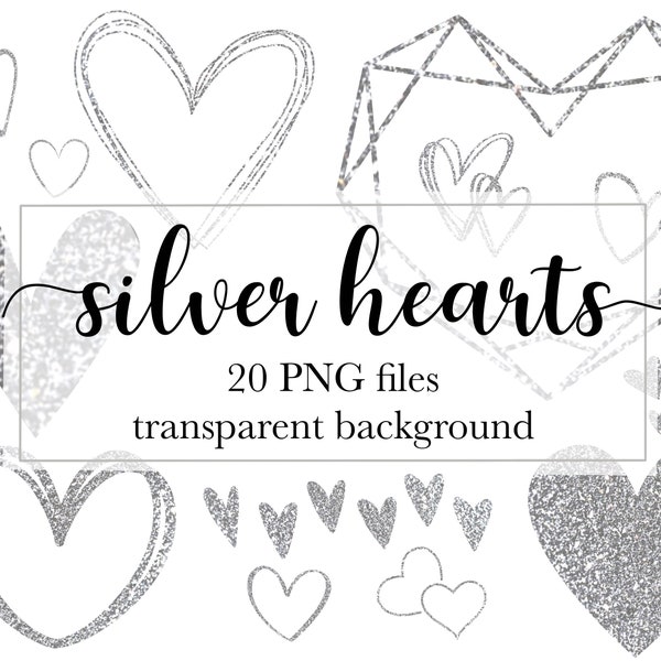 Silver hearts PNG, Silver heart clipart, Silver photo overlay, Silver heart frame, Heart PNG, Wedding PNG, Love png, Silver foiled heart