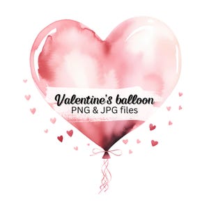 Heart balloon clipart, Valentine’s Day clipart, Valentine’s Day watercolor design, Romantic clipart, Valentine’s Day sublimation file