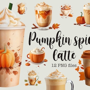 Pumpkin spice latte clipart, Pumpkin spice latte PNG, Coffee clipart, Coffee PNG, Autumn, Fall, Cozy, Transparent background, Commercial use