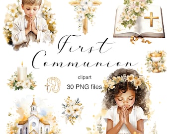 Imágenes prediseñadas de Primera Comunión, paquete PNG de Primera Comunión, símbolos cristianos, imágenes prediseñadas religiosas, Biblia, rosario, cruz, paloma, iglesia, cáliz