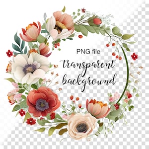 Wildflower wreath PNG, Wildflower clipart, Floral circle frame, Floral clipart, Poppy sublimation, Commercial use, Floral sublimation PNG