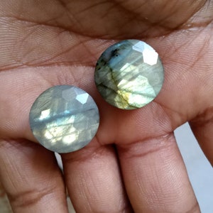Labradorite Double Flared Plugs: Multi Fire Ball Cut Earrings