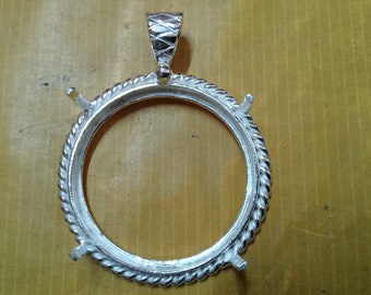 Argento sterling rotondo corda intrecciata castone con cornice vassoio vuoto, strumenti per la creazione di gioielli, risultati di gioielli, castone senza nichel, connettore per monete