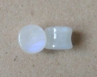 Handmade Rainbow Moonstone Ear Plugs: Double Flared Gauges (14G-30mm)