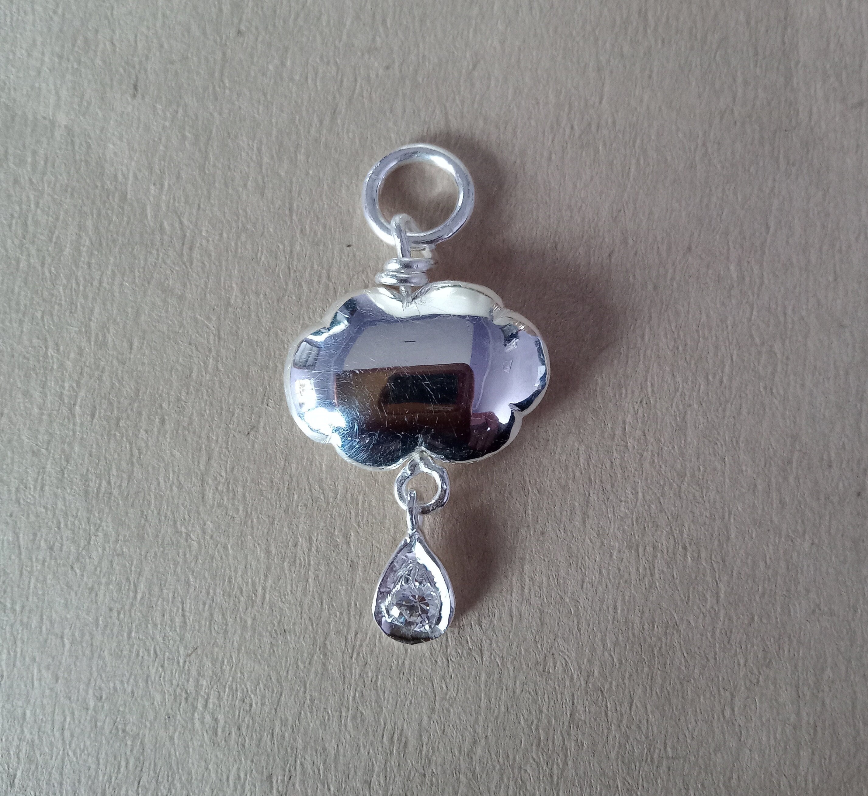 Sterling Silver Cloud Charm with CZ Drop: Jewelry Making Pendant