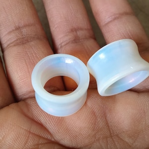 Opalite Circular Smooth Double Flared Tunnel Earplugs, Gauges Plugs Earrings, Opalite Earlobe Earrings,Convex Plugs,Body Jewelry Gages,