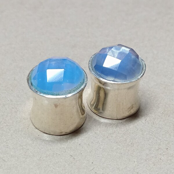 Lobal Domination Opalite Keyhole Hanger Ear Weights – Plug Gauge Tunnels (Pair, Stone Glass Look)