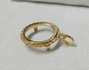 Sterling Silver Gold Rope Chain Coin Holder: Twisted Bezel Setting