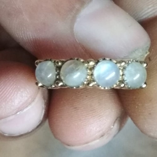 AAA Quality Rainbow Moonstone Round Smooth Silver Adjustable Rings,Silver Ring,Silver Jewelry,Moonstone Multi Stone RingsBlue Flashy sale Rings