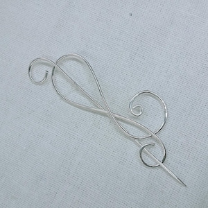 Handmade Sterling Silver Pearl Brooch Pin: Wire Wrapped Shawl Clip