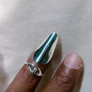 Sterling Silver Fingertip Nail Ring: Adjustable Modern Armor Style