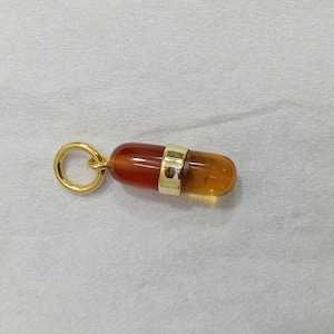 Gold Vermeil Pill Charm: Carnelian & Honey Quartz Pendant