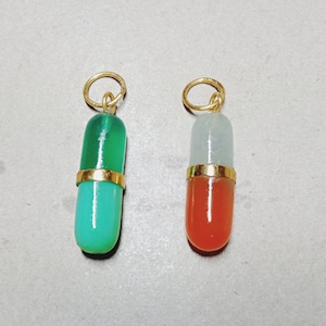 Gemstone Pill Capsule Pendant: 18k Gold, Sterling Silver, Aquamarine, Carnelian, Quartz