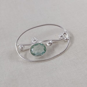 925 Sterling Silver Brooches, Aqua Quartz Brooch, Celtic Shawl Pin Brooches Modern jewelry, Minimalist pin, Gift for Women, Gift for Bestie