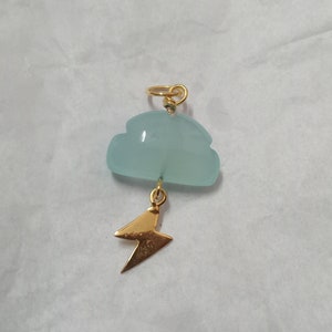 Chalcedony Cloud Lightning Bolt Charm: Gold Sterling Silver Pendant