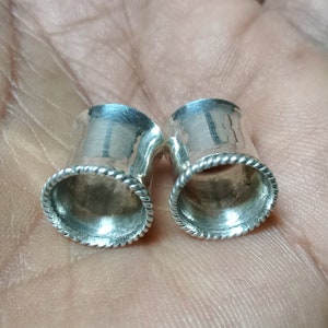 PAIR of Beautiful 925 Sterling Silver Double Flare Tunnels Plugs, Silver Textured Plug - Gauges 12g (2mm) thru 1.18" (30mm) custom available