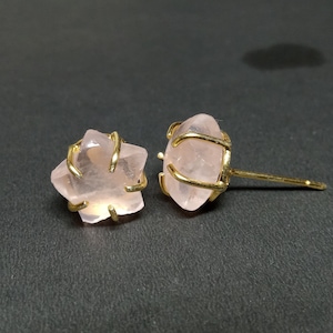 Rose Quartz Star Stud Earrings: 925 Sterling Silver, Gold Plated
