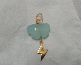 Natural Chalcedony Lightening Bolt Charms, Lightening Bolt Pendant, Chalcedony Charms, Half Cloud Charms, Gold Lightening Bolt Charms, Gift