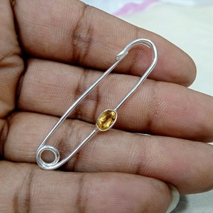 Sterling Silver Safety Pin Brooch: Vintage Citrine Quartz Pin