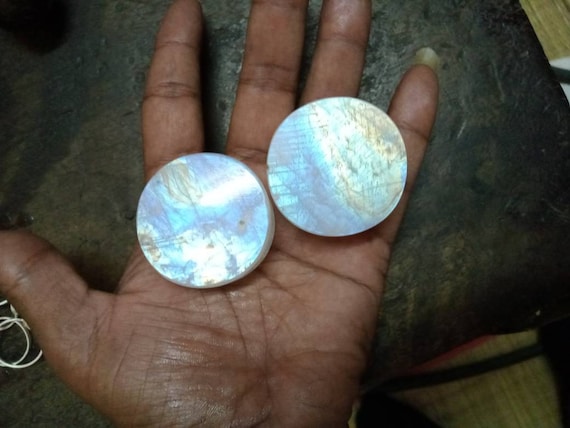 Cabochon In Pietra Di Luna Retro Piatto Calibrato Sciolto Blu Appariscente Poter - Foto 2