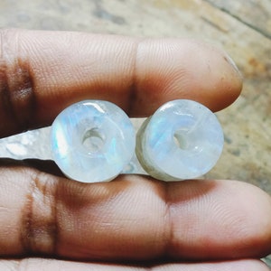 Natural Rainbow Moonstone Double Flared Side Tunnel Earplugs, Gauges Plugs Earrings, Earlobe Earrings,Convex Plugs,Body Jewelry Gages,