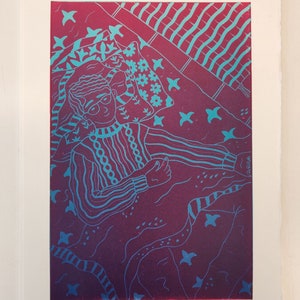 Lino cut artprint - Lonely girl
