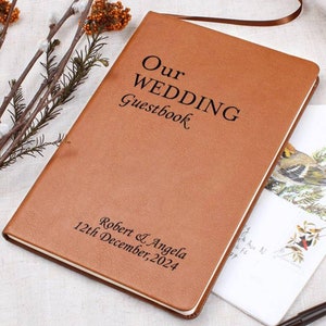 Personalized Wedding Guest Book, Custom Wedding Leather Guestbook, Wedding Reception Signing Book Wedding Keepsake Unique Guest Wedding Book