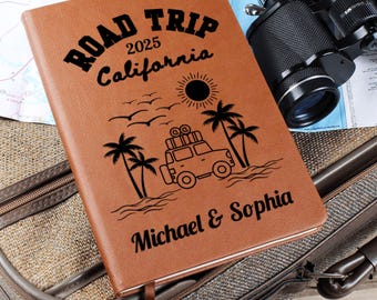 California Road Trip Journal Personalized Leather Travel Notebook Custom A5 Adventure Diary Gift Memory Book for Him Her Vacation Planner