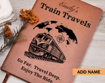Personalized Train Travel Journal Custom Leather Railway Notebook Gift for Train Lovers Travel Logbook Scenic Journey Memory Book for Him