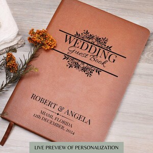 Custom Wedding Leather Guestbook, Personalized Wedding Guest Book, Wedding Reception Signing Book Wedding Keepsake Unique Wedding Guest Book