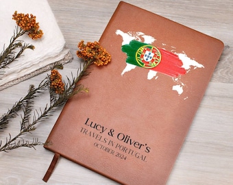 Personalized Leather Travel Journal - Portugal Travel Diary Travel Notebook Custom Travel Planner Journal Bucket List Travel Gift Couple