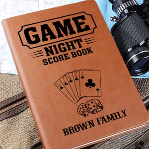Libro de puntuación de juegos de mesa personalizado, libro de puntuación de juegos de cartas de cuero, registro de puntuación de juegos de mesa familiares, puntuaciones de juegos de parejas, regalo familiar para amantes de los juegos