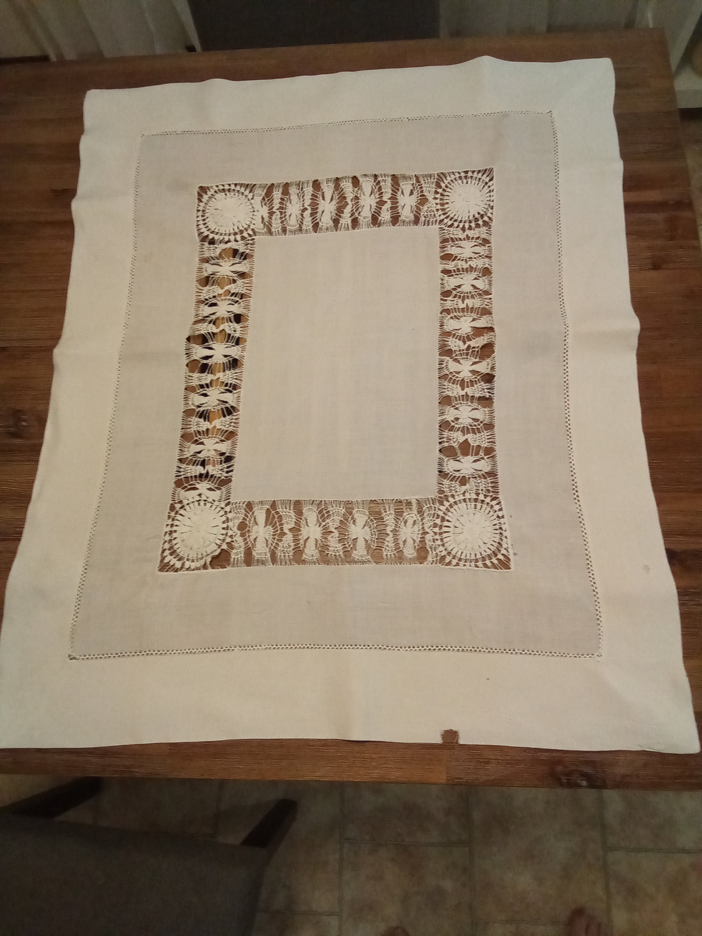 Antikes weißes Leinen gezeichnet Faden Lacework Tischdecke | Etsy