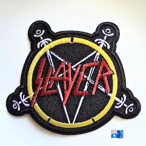 1 parche bordado termoadhesivo de la banda de rock Slayer, 9,8 x 8 cm