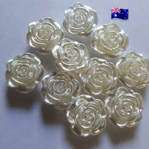 10pcs 12mm White/Ivory Simulated Pearl Flower Rose Flat Back