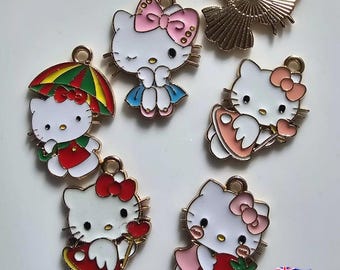 5pcs Approx 35x18mm Cartoon Kitty Metal Alloy Charms Pendants DIY Jewellery