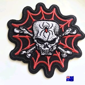 1pce Of Skull In Spider Web Iron On Embroidery Patch 8.4x7.8cm