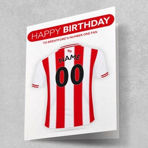 Personalised Brentford FC Birthday Card – A5 Football Shirt Design, Custom Name & Number